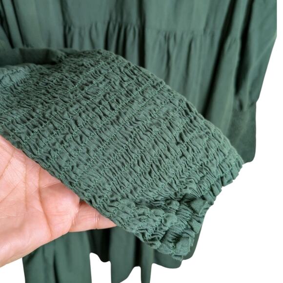Tuckernuck Pomander Place Ceci Smocked Tiered Dress Medium Jaguar Green L/S - Picture 4 of 9